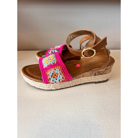 Steve Madden Girls Karlee Knit Front Slingback Wedge Sandals Colorful Pink SZ 13 - Picture 5 of 9